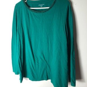 Cold water Creek 1X Green Stretch Pullover Shirt